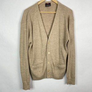 Vintage White?Ram Wool Blend?Button Down Cardigan Sweater Beige XL